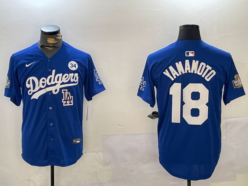 Men Los Angeles Dodgers #18 Yamamoto Blue Game 2024 Nike MLB Jersey style 11214->los angeles dodgers->MLB Jersey